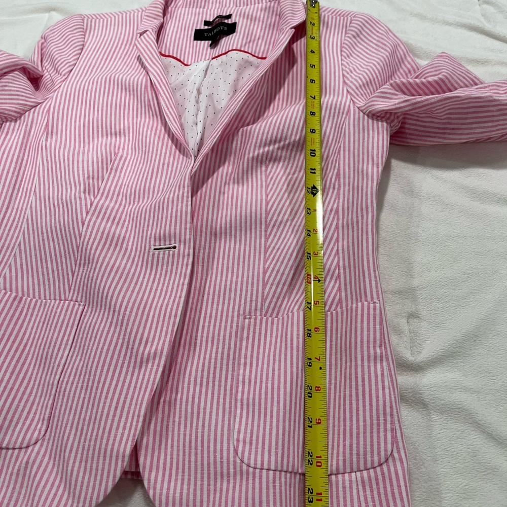 Talbots Aberdeen Linen Pink Striped Blazer Sz 4 - Picture 5 of 16